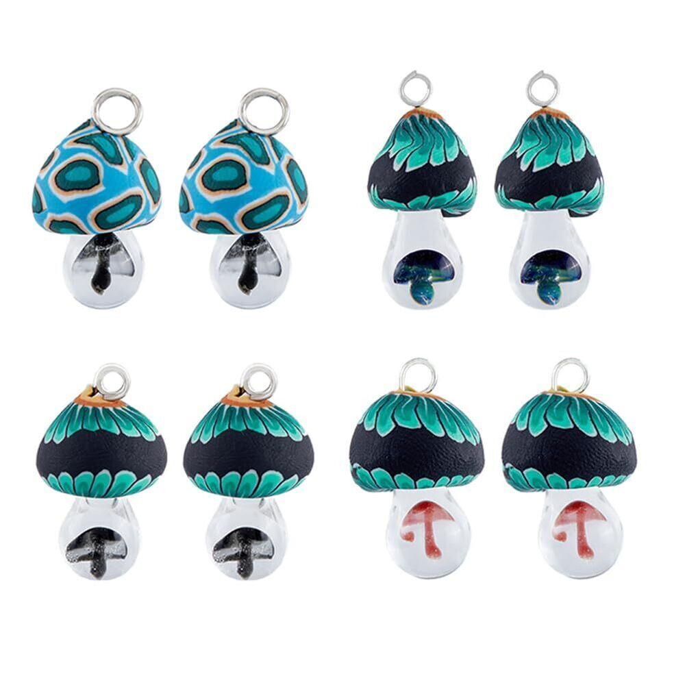 1402 8Pcs 4 Colors Alovely Mushroom Pendant Charms Polymer Clay Jewelry